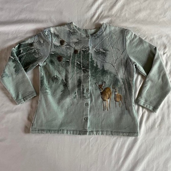 90s winter scene buttoned cardigan - Picture 2 of 7